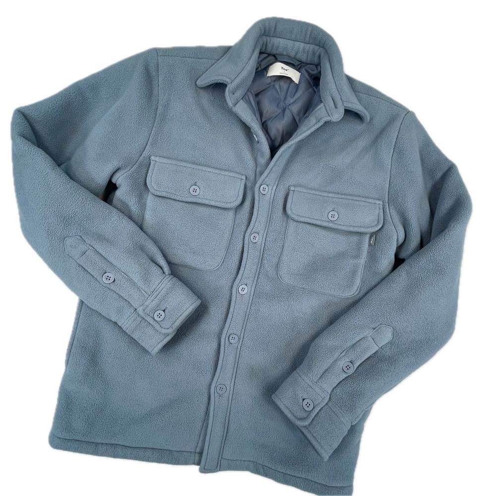 Aritzia Tna Polar Fleece Quilted Shirt Jacket Cabin Minimalist Shacket Blue 1 S